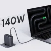 Ładowarka sieciowa Aukey PA-C6 Comet Mix GaN, USB-A i 3 x USB-C, 140 W, szara