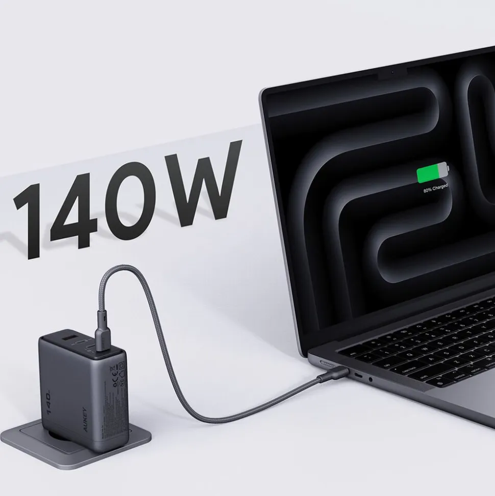 Ładowarka sieciowa Aukey PA-C6 Comet Mix GaN, USB-A i 3 x USB-C, 140 W, szara