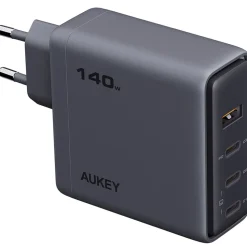 Ładowarka sieciowa Aukey PA-C6 Comet Mix GaN, USB-A i 3 x USB-C, 140 W, szara