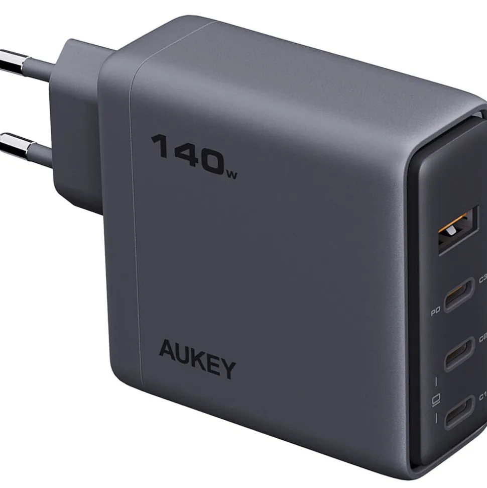 Ładowarka sieciowa Aukey PA-C6 Comet Mix GaN, USB-A i 3 x USB-C, 140 W, szara