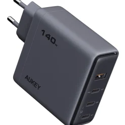 Ładowarka sieciowa Aukey PA-C6 Comet Mix GaN, USB-A i 3 x USB-C, 140 W, szara