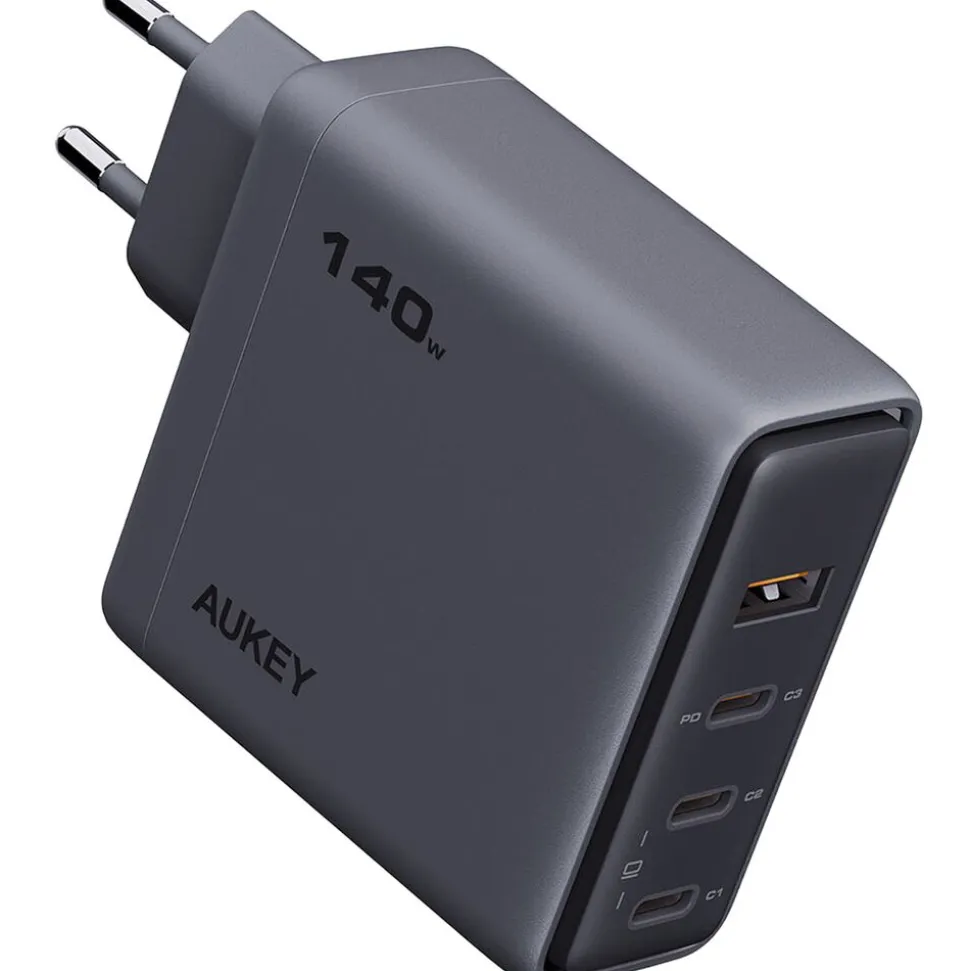 Ładowarka sieciowa Aukey PA-C6 Comet Mix GaN, USB-A i 3 x USB-C, 140 W, szara