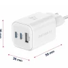 Ładowarka sieciowa Swissten GaN, 2x USB-C PD i 1x USB-A QC, 65 W i 18 W, biała