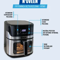 Air Fryer Frytkownica beztłuszczowa z okienkiem Noveen AF560, 1600 W, 6,5 l, czarny
