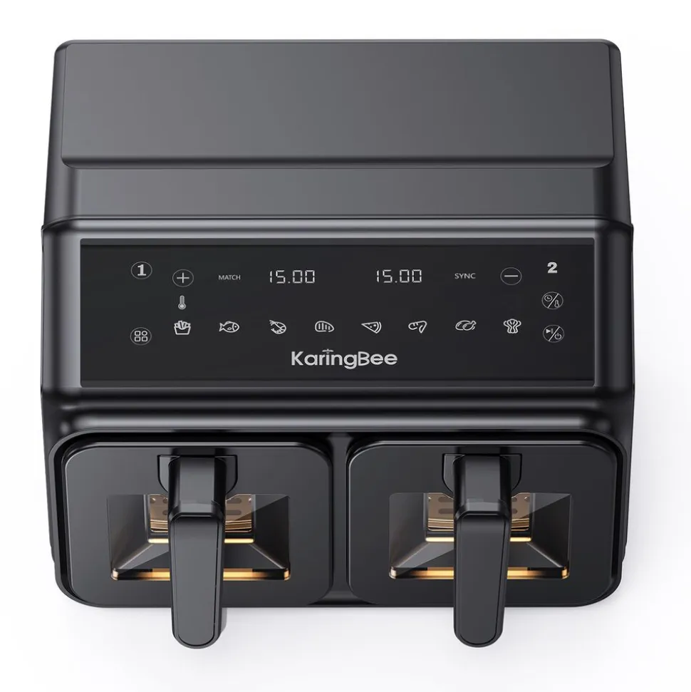 Air Fryer Frytkownica dwukomorowa z okienkiem KaringBee, 2200 W, 2 x 4 l, czarna