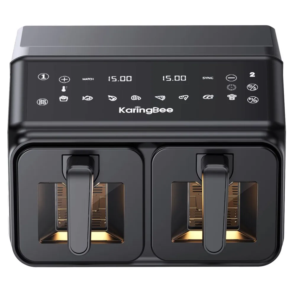 Air Fryer Frytkownica dwukomorowa z okienkiem KaringBee, 2200 W, 2 x 4 l, czarna