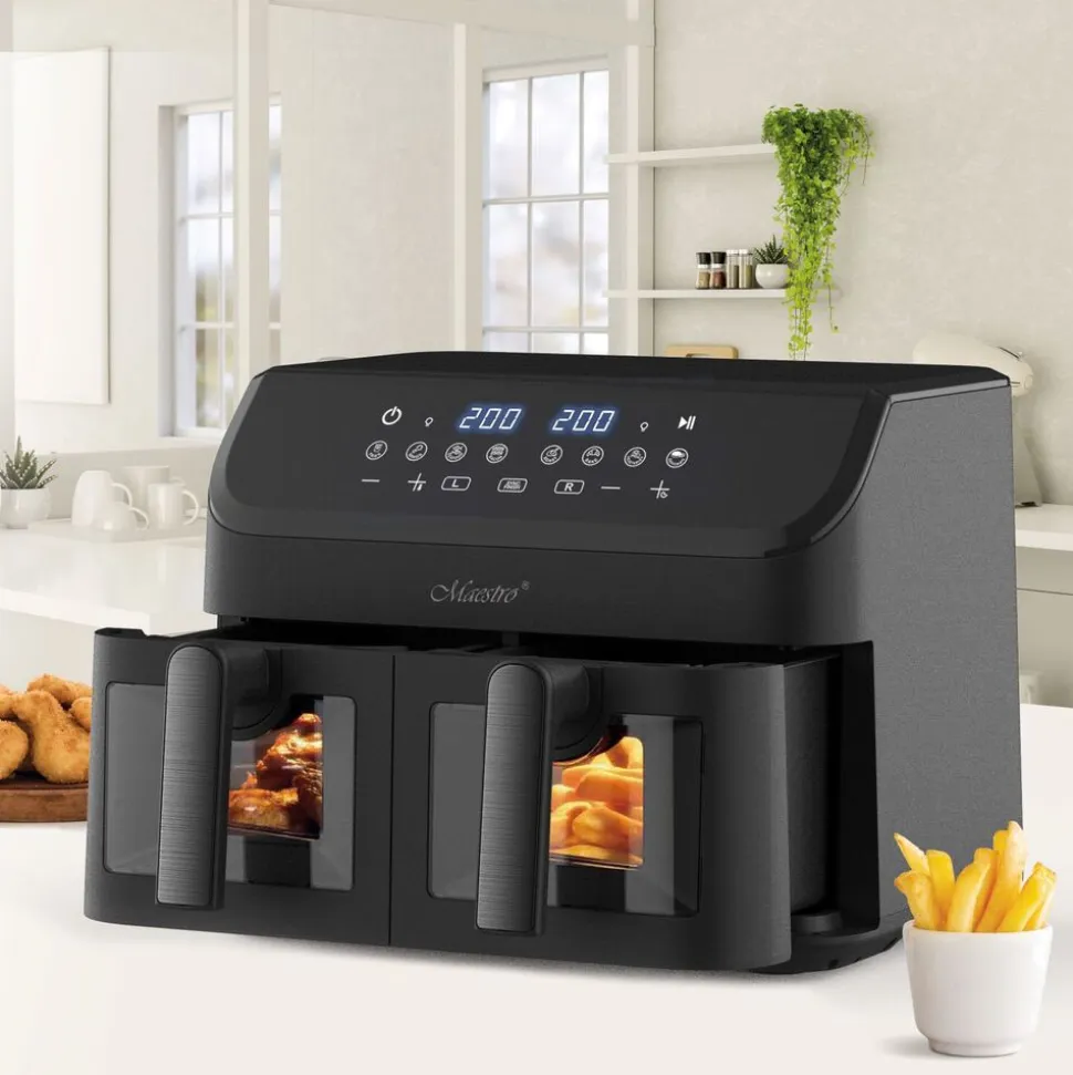Air Fryer Frytownica beztłuszczowa z okienkiem Maestro MR-758, 2000 W, 2 x 4,5 l, czarna