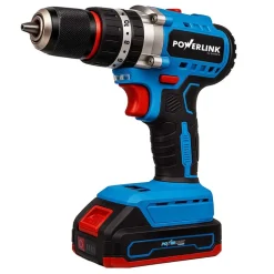 Akumulatorowa wiertarko-wkrętarka udarowa z silnikiem bezszczotkowym Powerlink, 20 V, 50 Nm, 10 mm, 2x akumulator 1,5 Ah, z akcesoriami