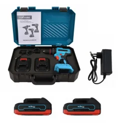 Akumulatorowa wiertarko-wkrętarka udarowa z silnikiem bezszczotkowym Powerlink, 20 V, 50 Nm, 10 mm, 2x akumulator 1,5 Ah, z akcesoriami