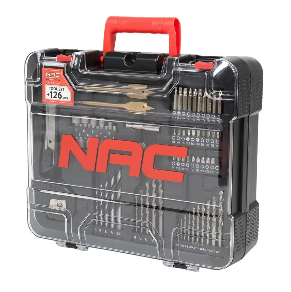 Akumulatorowa wiertarko-wkrętarka NAC, 20 V, 2 x akumulator 2 Ah, z akcesoriami i walizką