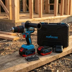 Akumulatorowa wiertarko-wkrętarka udarowa z silnikiem bezszczotkowym Powerlink, 20 V, 120 Nm, 13 mm, 2x akumulator 4 Ah, z akcesoriami