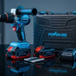 Akumulatorowa wiertarko-wkrętarka udarowa z silnikiem bezszczotkowym Powerlink, 20 V, 120 Nm, 13 mm, 2x akumulator 4 Ah, z akcesoriami