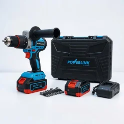 Akumulatorowa wiertarko-wkrętarka udarowa z silnikiem bezszczotkowym Powerlink, 20 V, 120 Nm, 13 mm, 2x akumulator 4 Ah, z akcesoriami