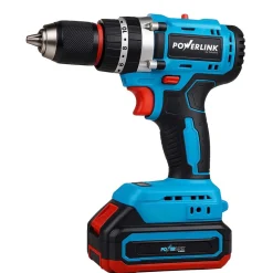 Akumulatorowa wiertarko-wkrętarka udarowa z silnikiem bezszczotkowym Powerlink, 20 V, 50 Nm, 13 mm, 2x akumulator 1,5 Ah i walizka