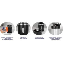 Akumulatorowy blender fitness MPM GoFree CMBL-02, czarny