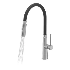 Bateria kuchenna Root Chef Riki, z funkcją prysznic, stalowa z czarnym wężem
