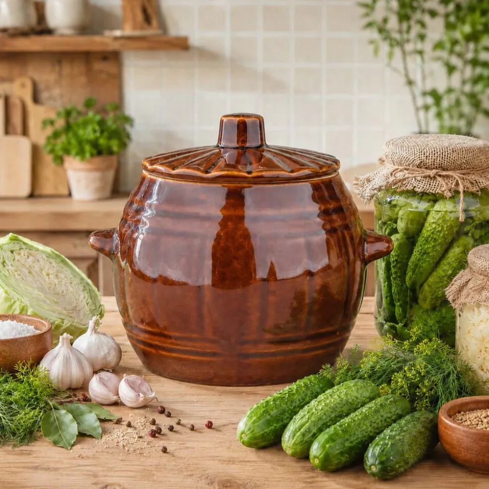Beczka z kamionki Krystynka, 1 l, z pokrywką