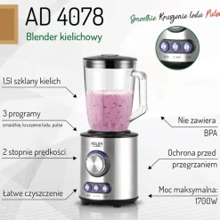 Blender kielichowy Adler AD 4078, 800 W, 1,5 l, kruszenie lodu