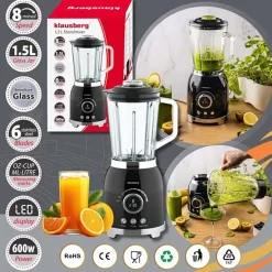 Blender kielichowy Klausberg, 600 W, 1,5 l, czarny