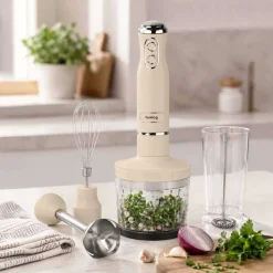 Blender ręczny 4 w 1 Huslog QuickBlend, 700 W, 4 końcówki, kremowy