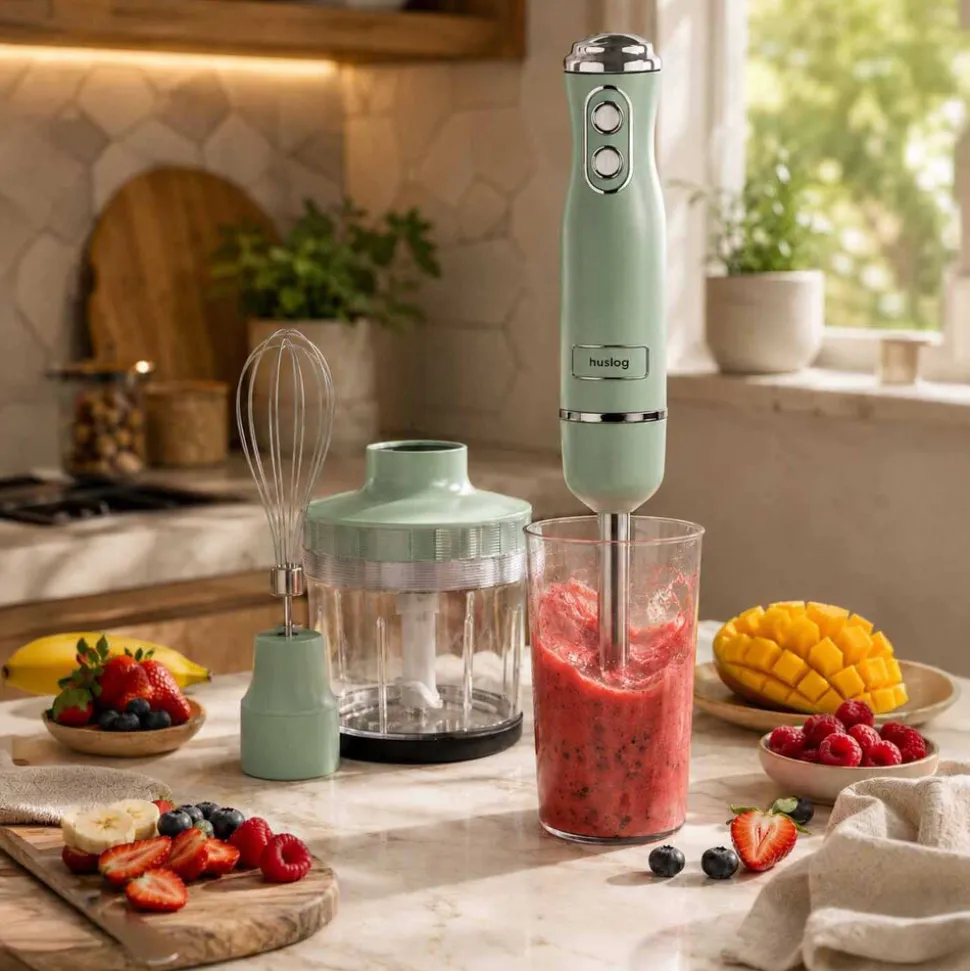 Blender ręczny 4 w 1 Huslog QuickBlend, 700 W, 4 końcówki, zielony