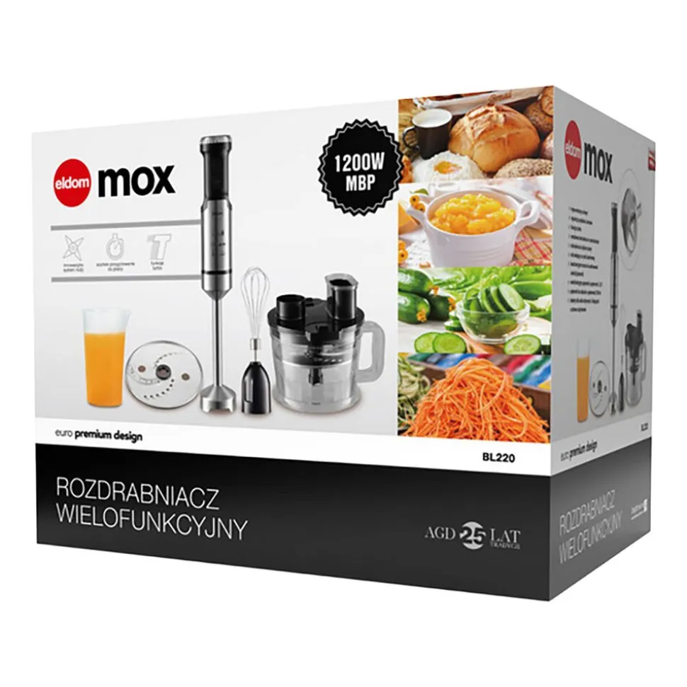 Blender ręczny z rozdrabniaczem Eldom BL220, 1200 W, z akcesoriami, czarny