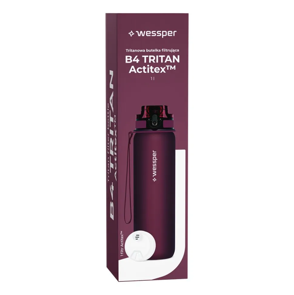 Butelka filtrująca 1 l Wessper B4 Tritan Actitex™, burgundowa