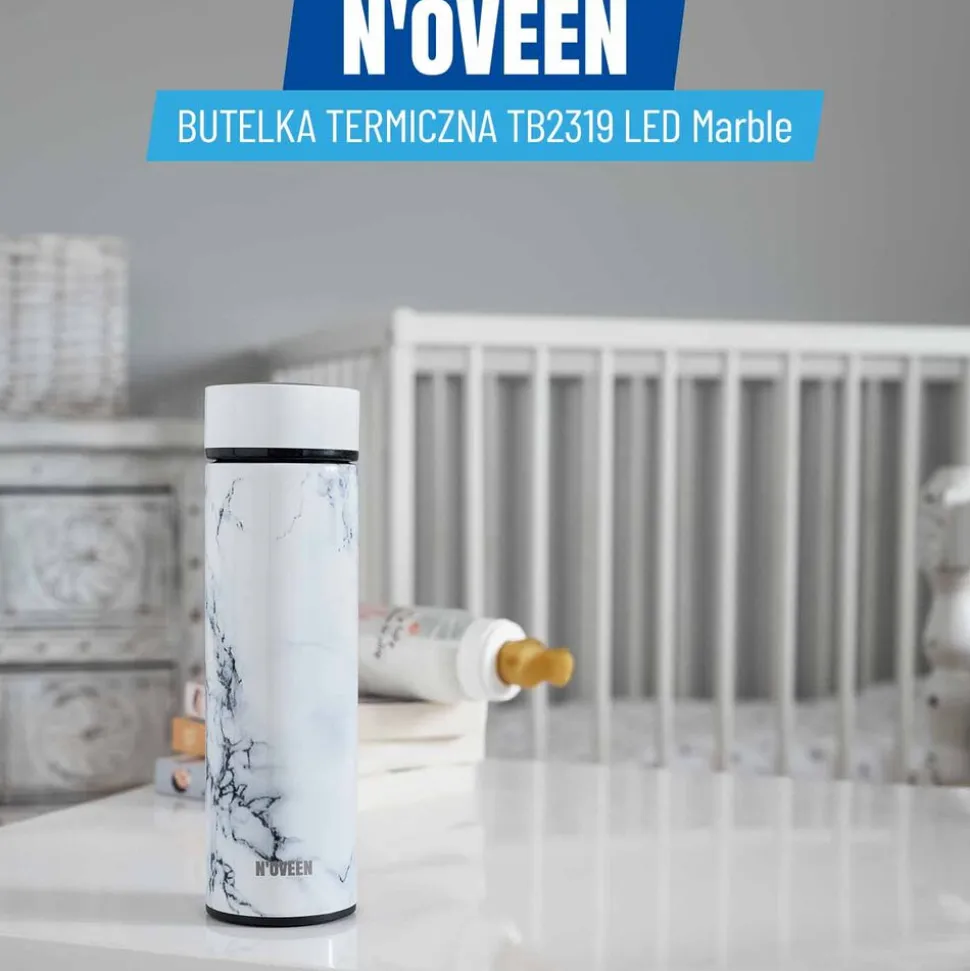 Butelka Termiczna LED NOVEEN TB2319 Marble 450 ml, biała