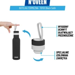 Butelka Termiczna Noveen TB150 Black Satin, 500 ml, czarna