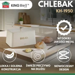 Chlebak KingHoff, 5 x 23 x 21 cm, z pokrywą, beżowy