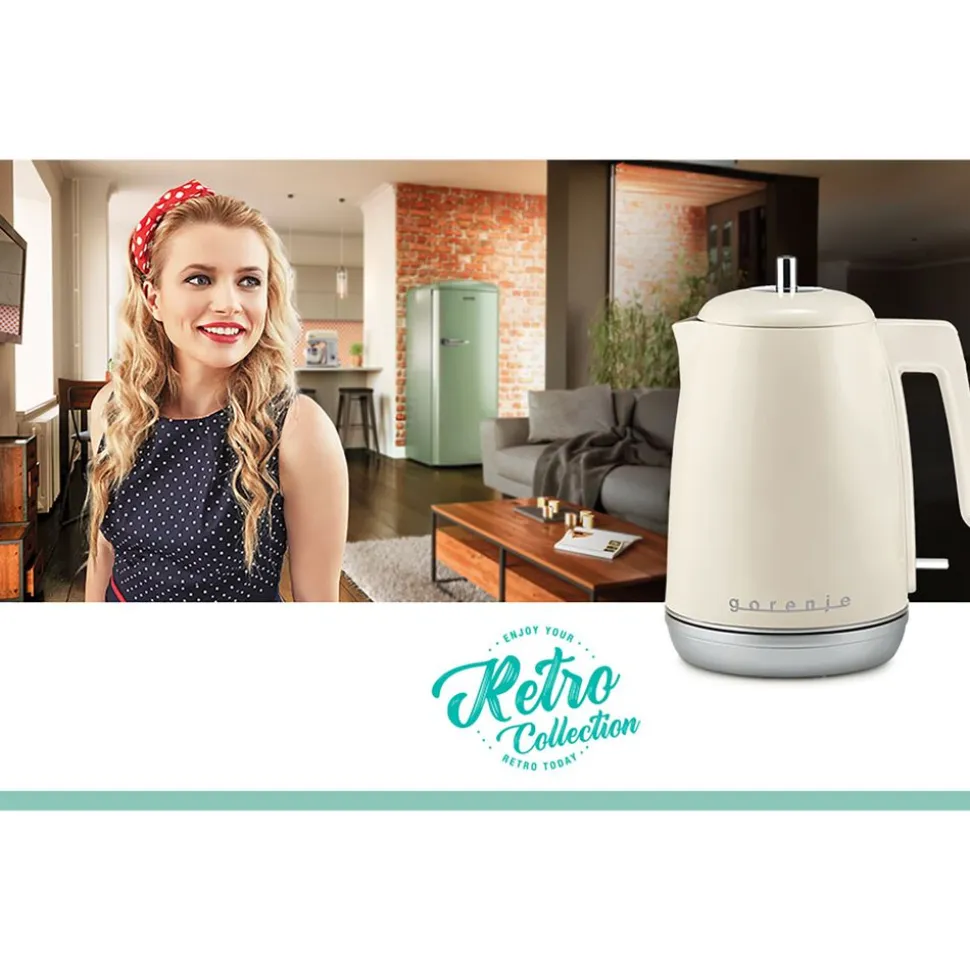Czajnik elektryczny Gorenje Retro K15RL, 1,7 l, 2200 W, kremowy