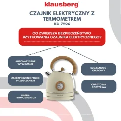 Czajnik elektryczny Klausberg, 1,8 l, 1850-2200 W, z termometrem