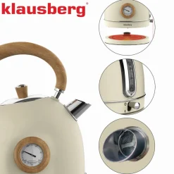 Czajnik elektryczny Klausberg, 1,8 l, 1850-2200 W, z termometrem