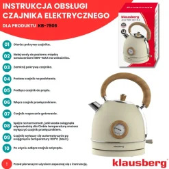 Czajnik elektryczny Klausberg, 1,8 l, 1850-2200 W, z termometrem