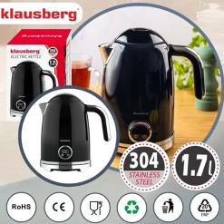 Czajnik elektryczny Klausberg, 1,7 l, 2200 W, z regulacją temperatury, czarny