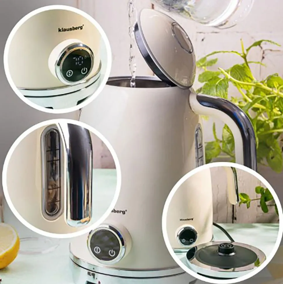 Czajnik elektryczny Klausberg, 1,7 l, 2200 W, z regulacją temperatury, beżowy
