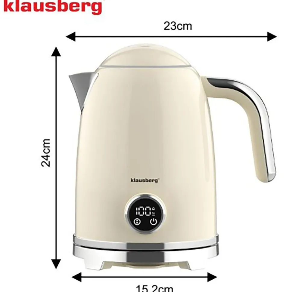 Czajnik elektryczny Klausberg, 1,7 l, 2200 W, z regulacją temperatury, beżowy