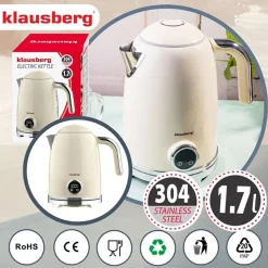 Czajnik elektryczny Klausberg, 1,7 l, 2200 W, z regulacją temperatury, beżowy
