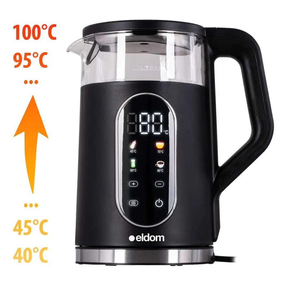 Czajnik elektryczny szklany Eldom C560, 1,7 l, 2200 W, z regulacją temperatury