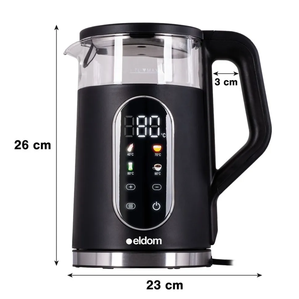 Czajnik elektryczny szklany Eldom C560, 1,7 l, 2200 W, z regulacją temperatury