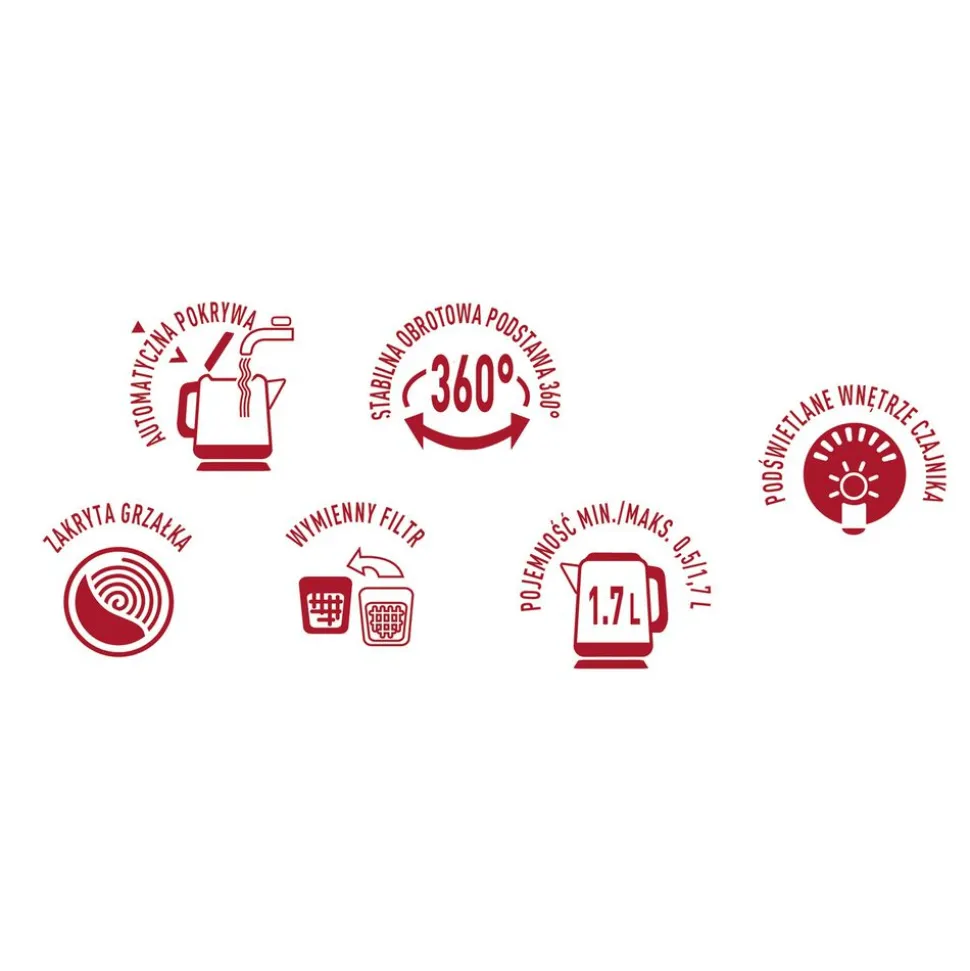 Czajnik elektryczny szklany MPM MCZ-116, 1,7 l, 2200 W, z regulacją temperatury