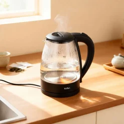 Czajnik elektryczny szklany Hoffen, 1,8 l, 2200 W, czarny