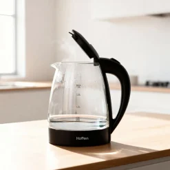 Czajnik elektryczny szklany Hoffen, 1,8 l, 2200 W, czarny