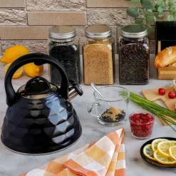 Czajnik z gwizdkiem Tadar Crystal, 3 l, stal nierdzewna, czarny mat