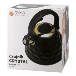 Czajnik z gwizdkiem Tadar Crystal, 3 l, stal nierdzewna, czarny mat, złote elementy