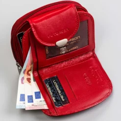 Czerwony portfel damski ze skóry naturalnej RFID Peterson, 10 x 13 x 3 cm
