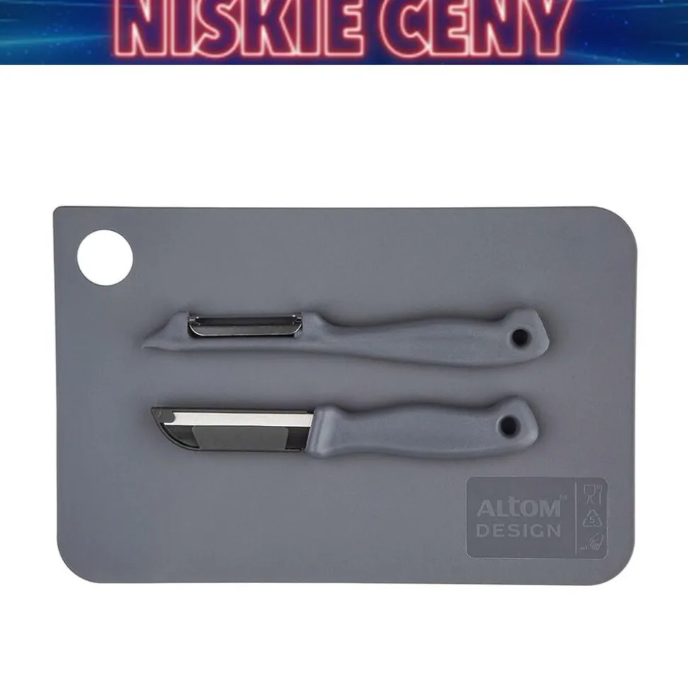 Deska do krojenia Altom Design, ze skrobakiem i nożykiem, szara