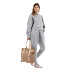Duża torba materiałowa shopper, beżowa