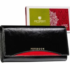 Duży czarno-czerwony portfel damski z ochroną kart RFID Peterson, 9,5 x 18,5 x 3 cm, na zatrzask
