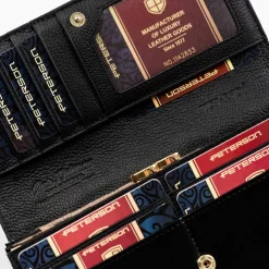 Duży czarny portfel damski z ochroną kart RFID Peterson, 9,5 x 18,5 x 3 cm, na zatrzask